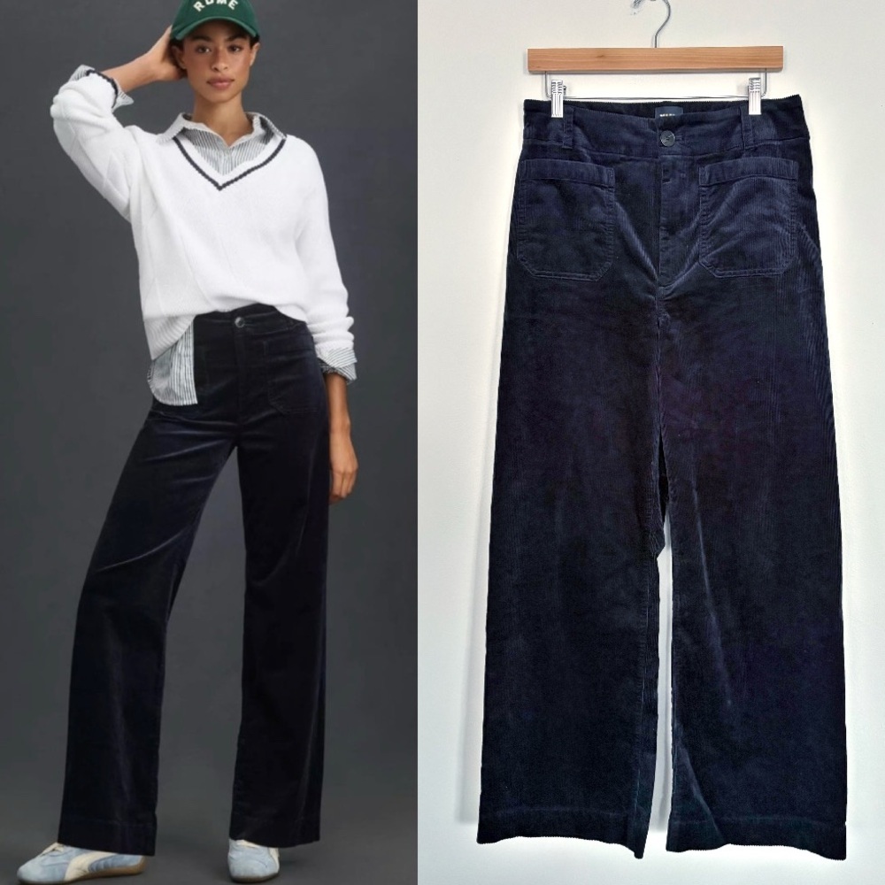 Anthropologie || Maeve Colette Corduroy Full-Length Wide-Legβ Pants Navy Blue 31
